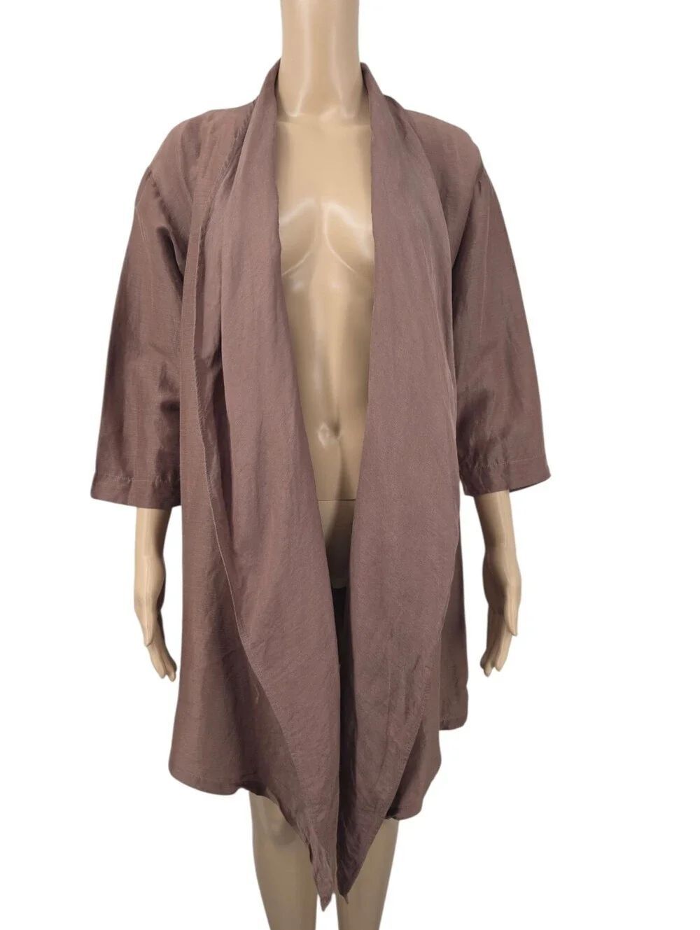 Absolutely Abigails Linen Silk Shawl Collar Topper Jacket Duster Open Front